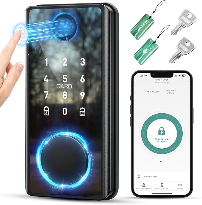 Smart Lock - Keyless Entry Door Lock - Fingerprint Electronic Smart Locks for Front Door Easy Installation Keypad App Remote Control IP53 Waterproof