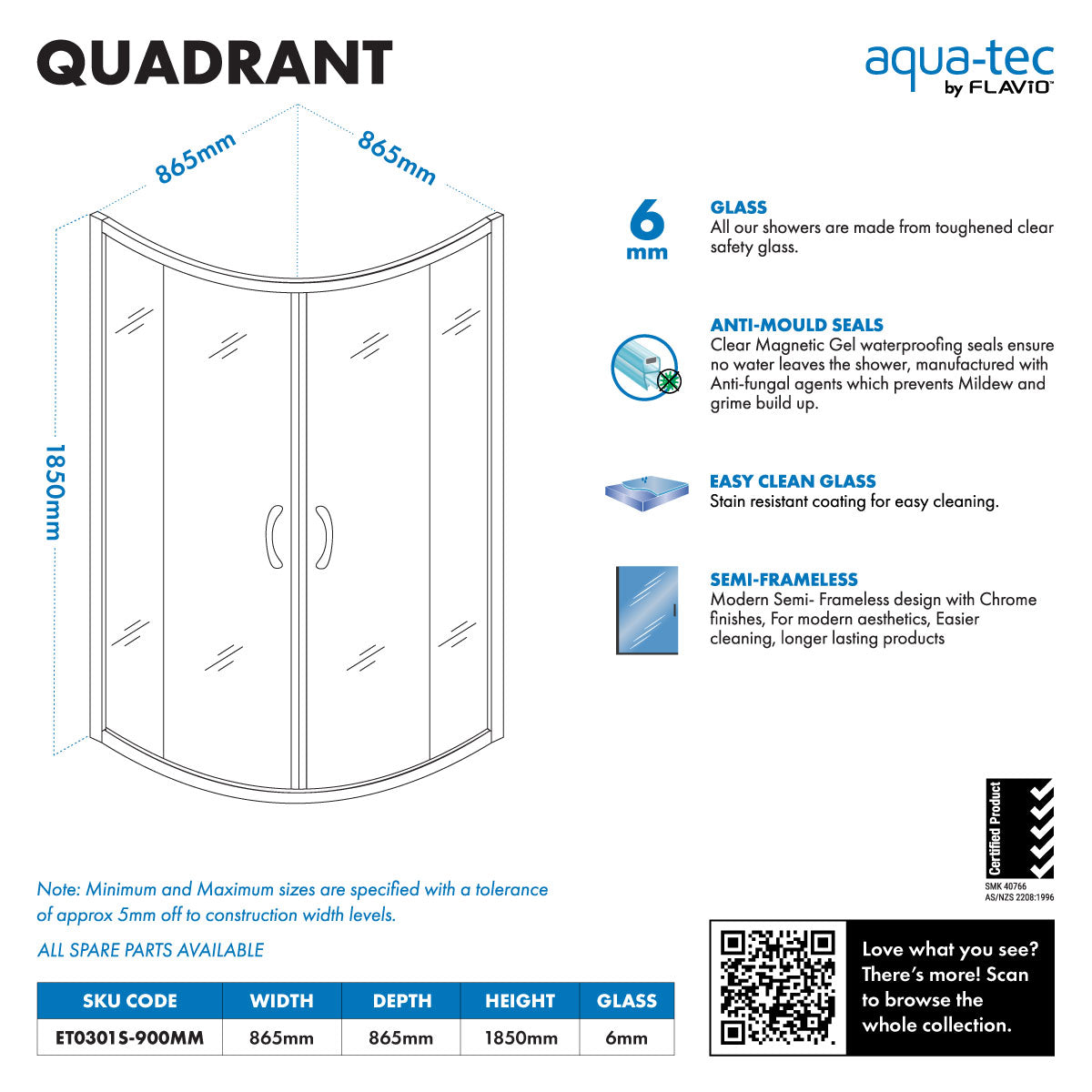 Aquatec Quadrant 90 6mm Glass (TBD)
