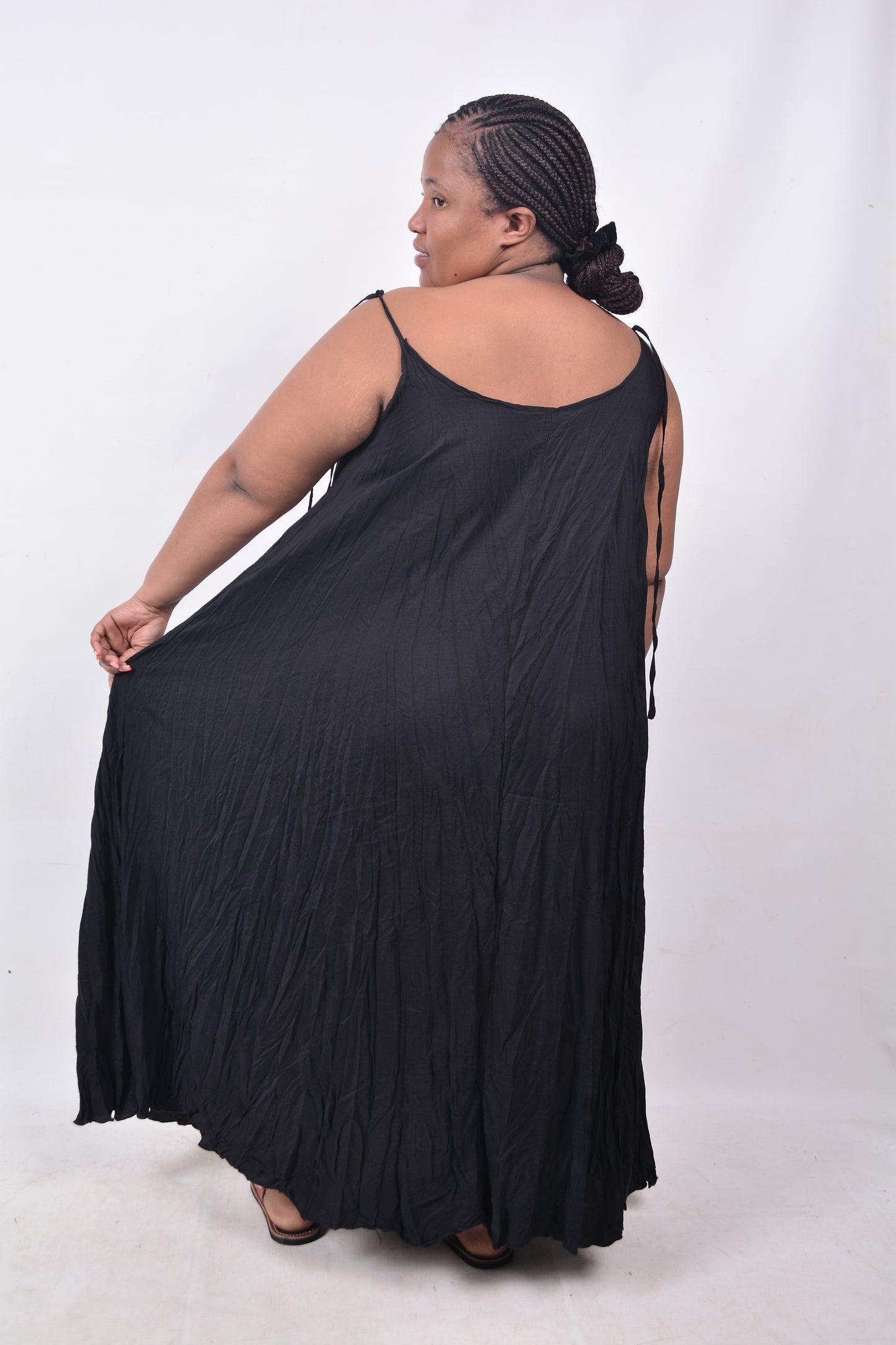 T8253 Ladies Free Flowing Black Maxi Dress with shoulder straps