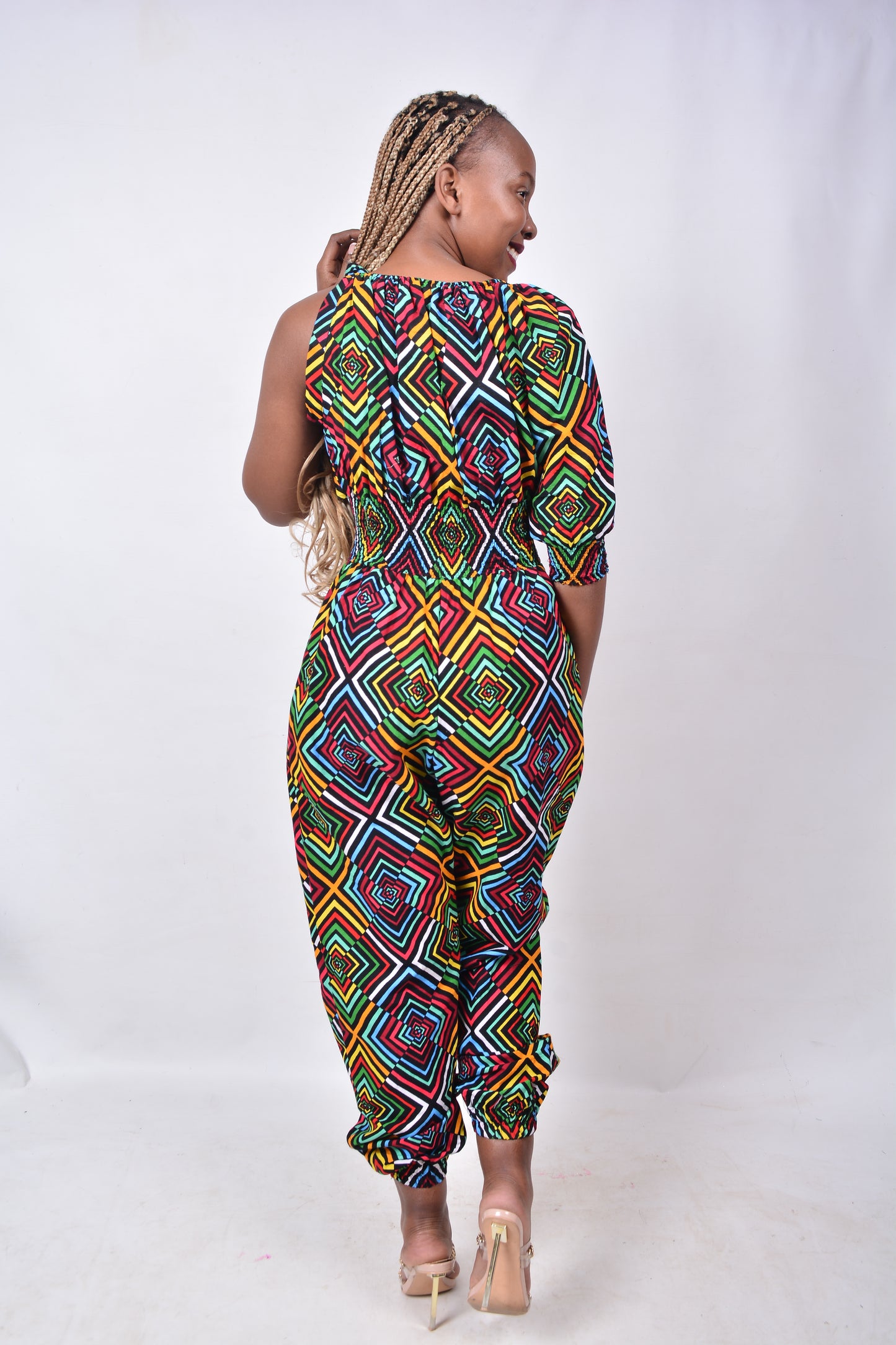 T8279 Ladies African Kente Fabric multi-colour Jumpsuit