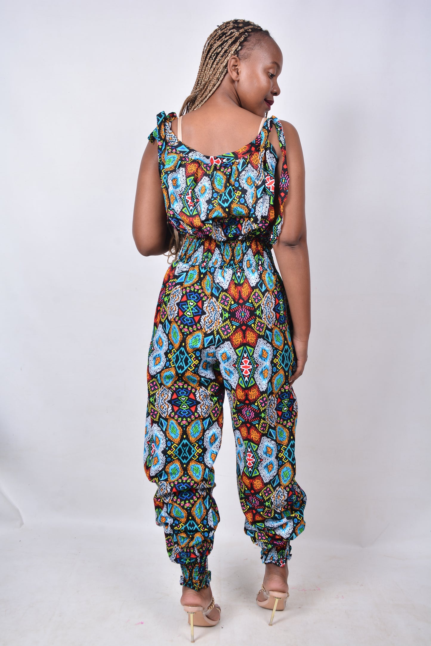 T8280 Ladies African Kente Fabric multi-colour Jumpsuit