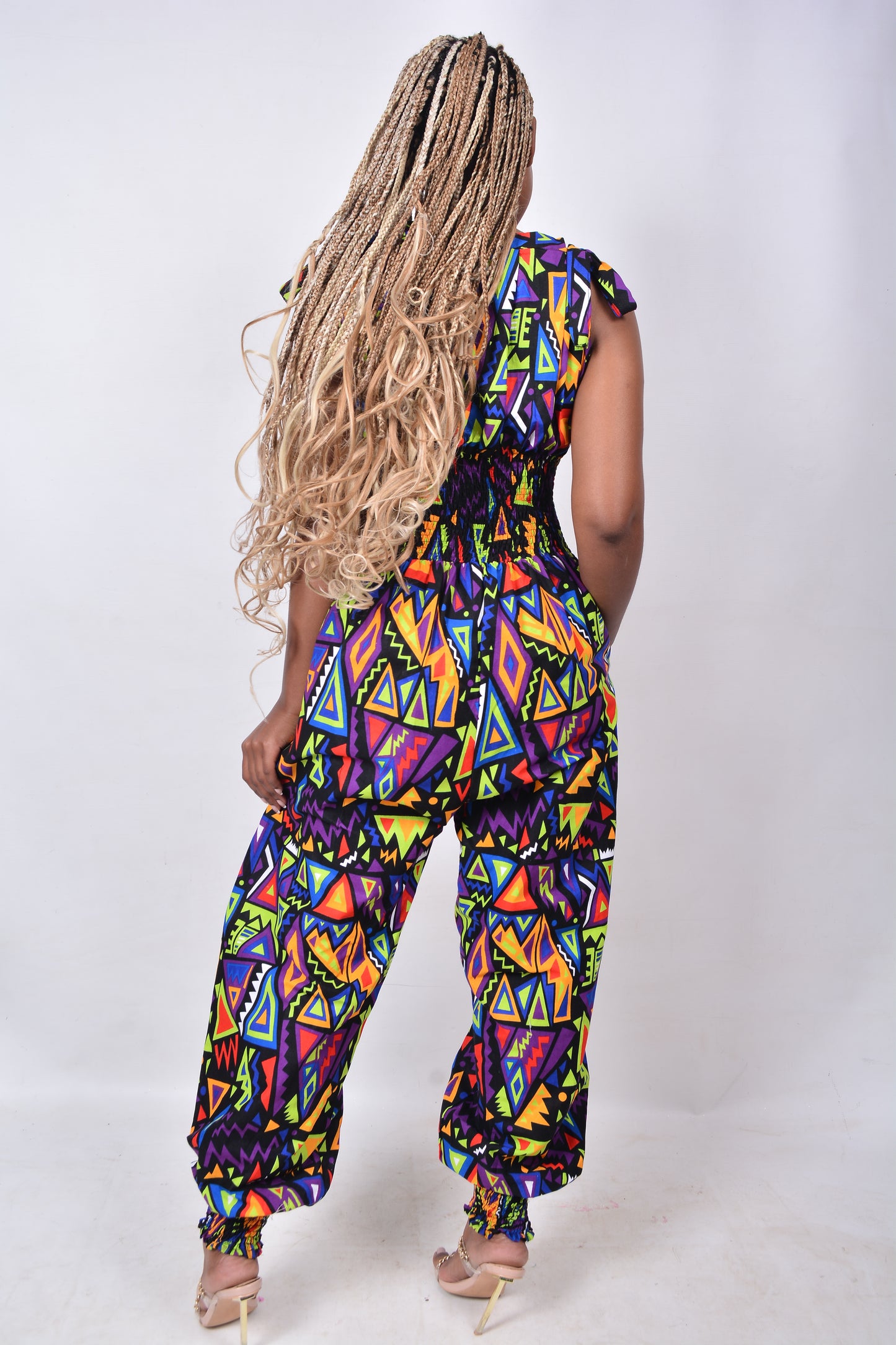 T8281 Ladies African Kente Fabric multi-colour Jumpsuit