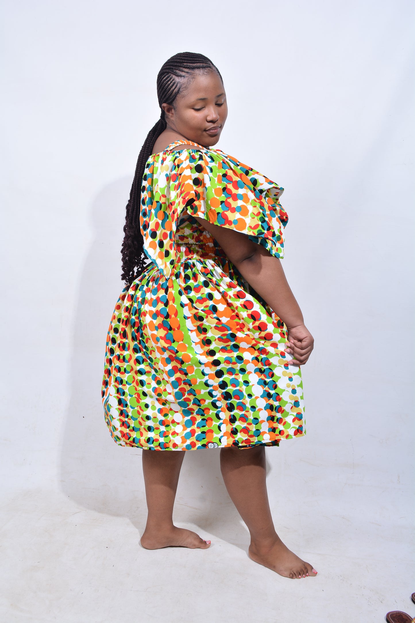 T8208 Traditional African Kente Fabric Blue Mustard Black Dress