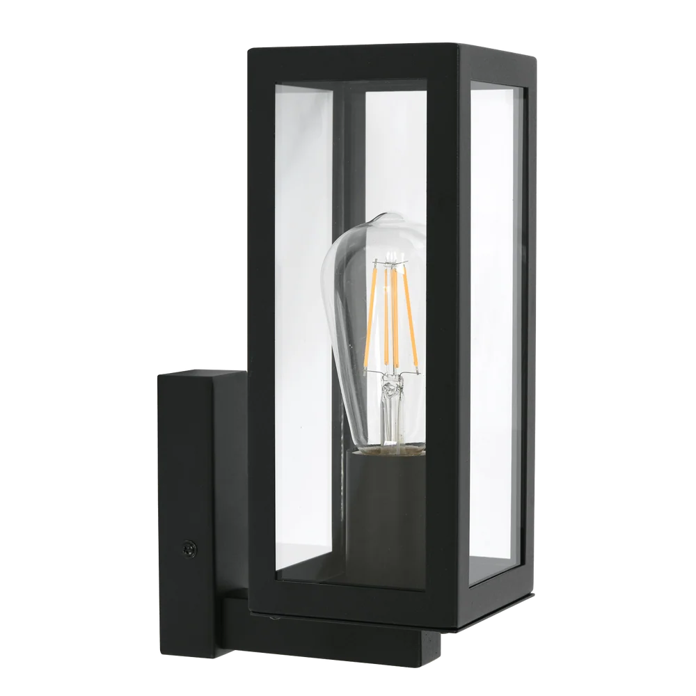 Kendra Black Outdoor Wall Light with Clear Glass