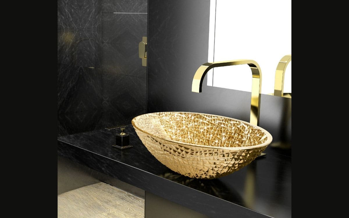 Glass Design Ice Oval Crystal Gold Basin
