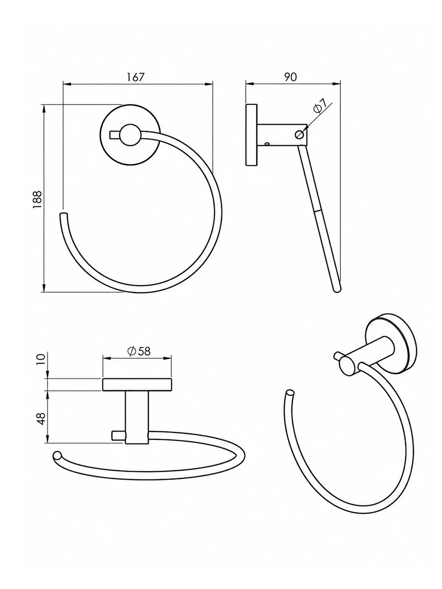 Finesse Brushed Nickel Towel Ring 188 x 90 x 167mm
