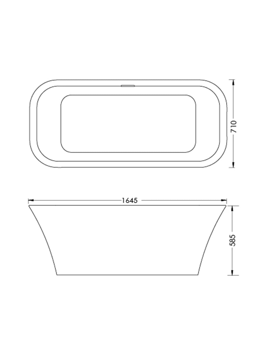 Divina Protea Square White Acrylic Freestanding Bath 1645 x 710 x 585mm