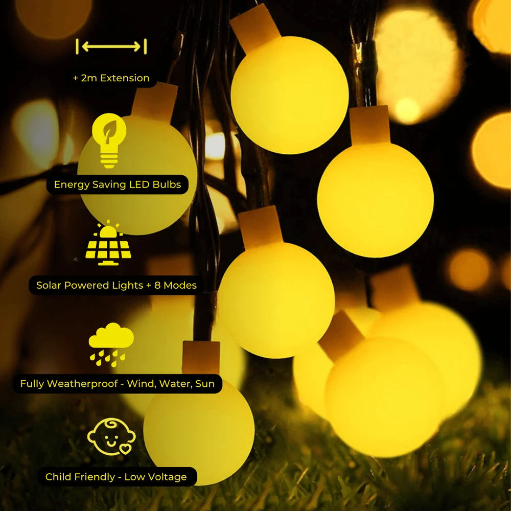 Litehouse 10 Metre Warm White Bubble Ball Solar Fairy Lights