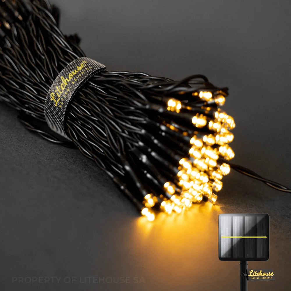 Litehouse Black String Solar Fairy Lights - 20m
