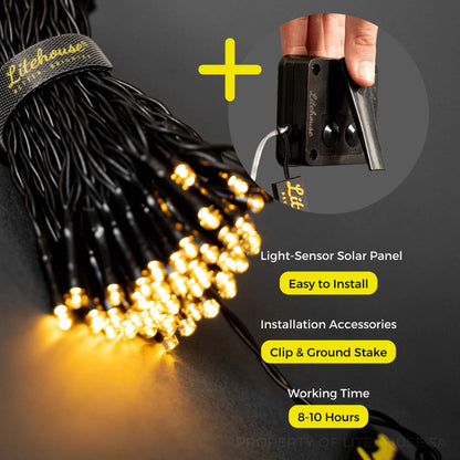Litehouse Black String Solar Fairy Lights - 20m