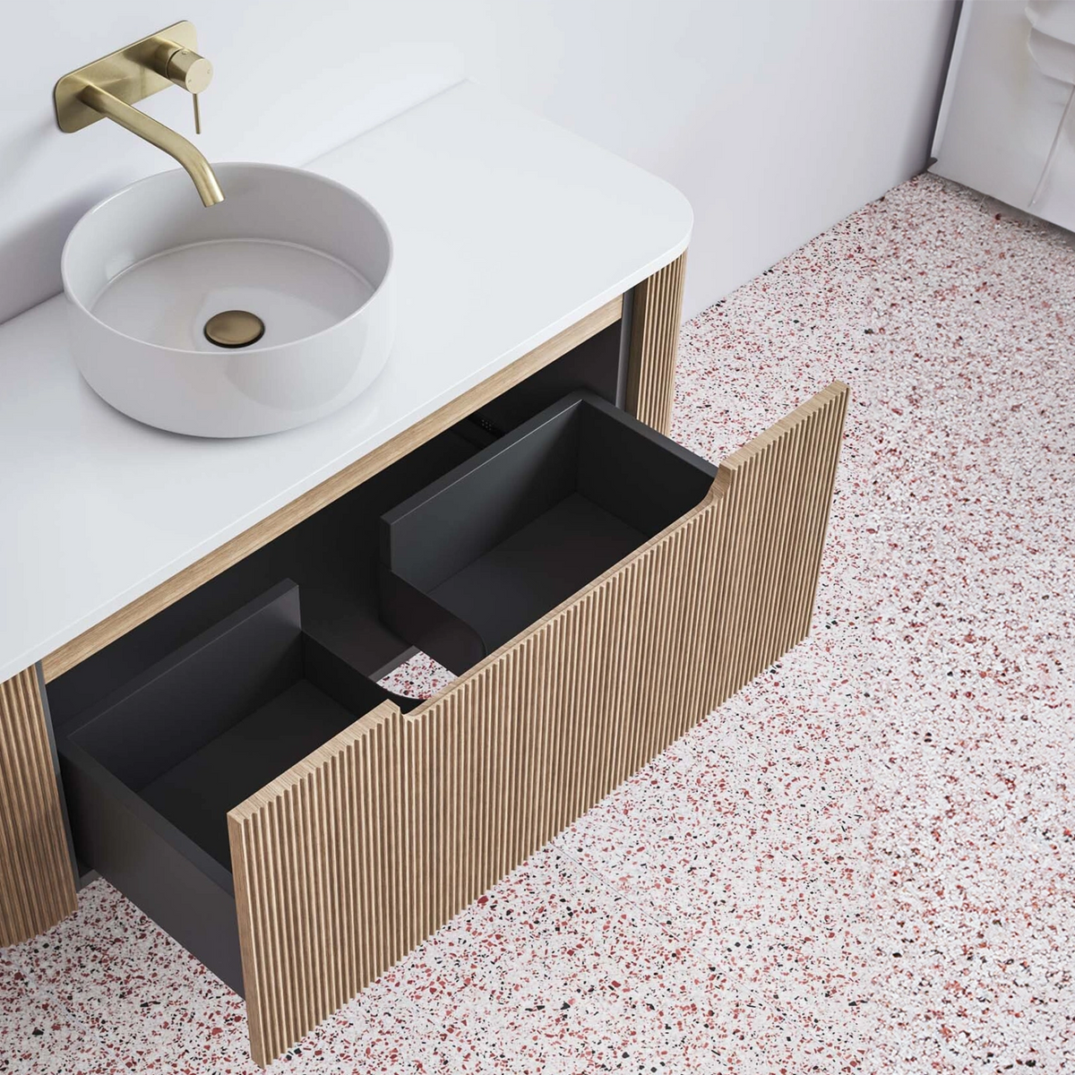 Madeira Oak Vanity 1200 & Slab Excl Basin