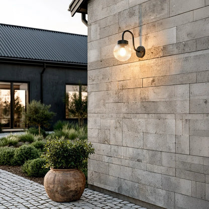 Rae Black Outdoor Wall Light with Ribbed Glass