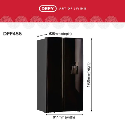 Defy 496Lt Black Glass Side by Side WD Fridge - DFF456