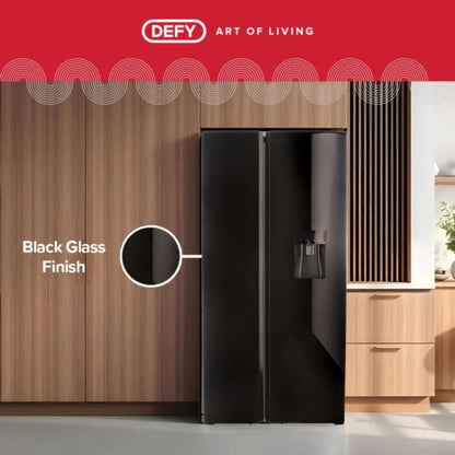Defy 496Lt Black Glass Side by Side WD Fridge - DFF456