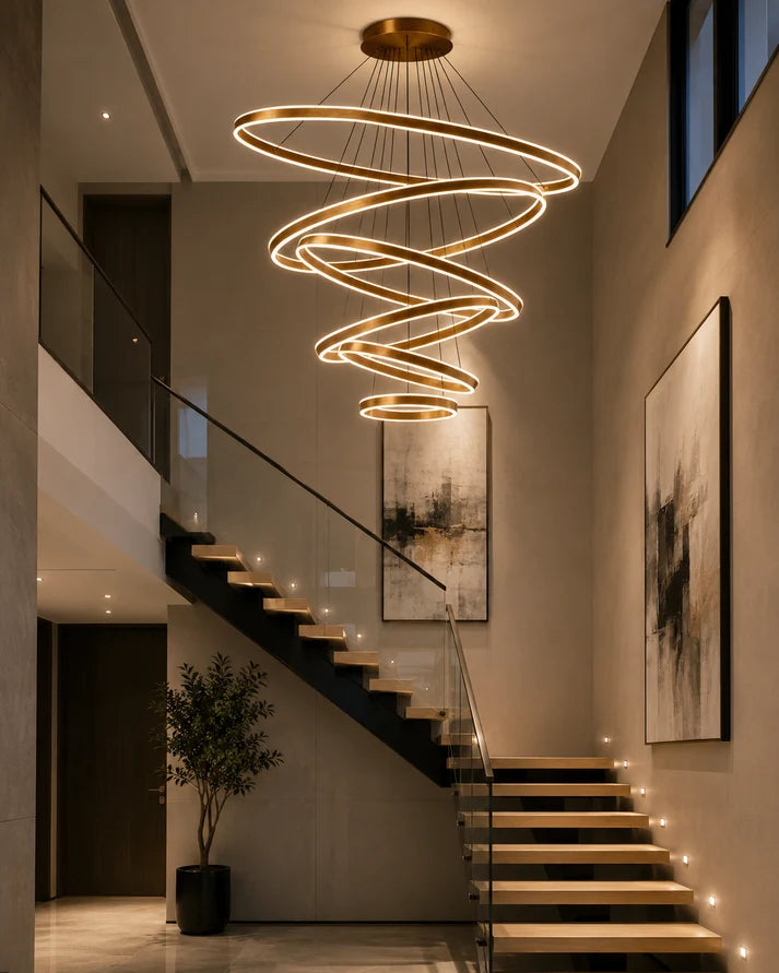 6-Ring Modern Pendant Chandelier For High Ceiling