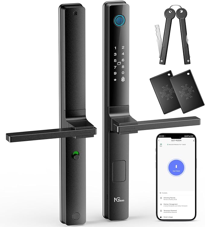 NGTeco N230N Slim Wi-Fi Smart Lock for Sliding and Swing Door with Fingerprint, Passcode, Card and Key