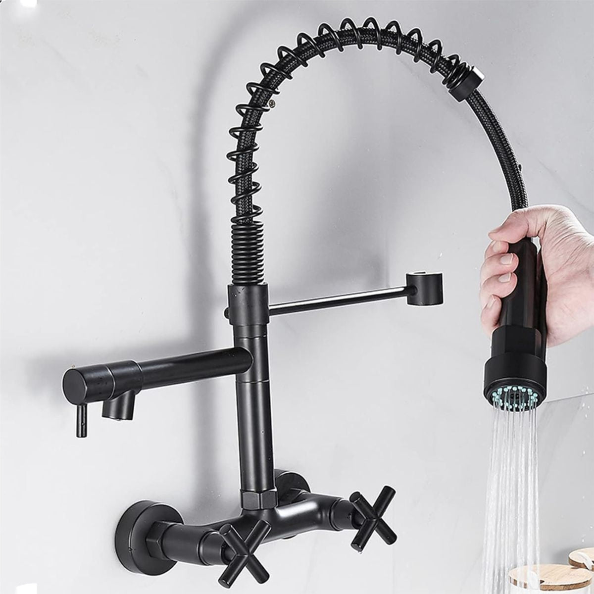 Kitchen Tap with Pull Down Sprayer Sink Spring Faucet Embedded Mixer Tap 1196 Black