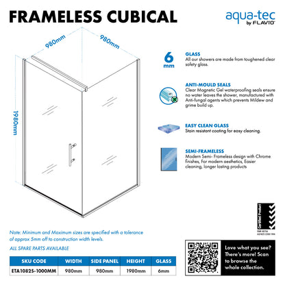 Aquatec Frameless 1000 Cubicle (965-980MMX6MM)