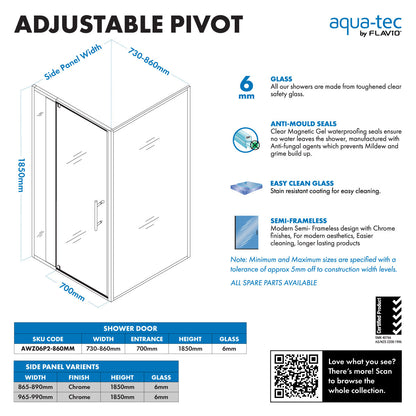 Aquatec Pivot Front Door 700-860mm (NEW)