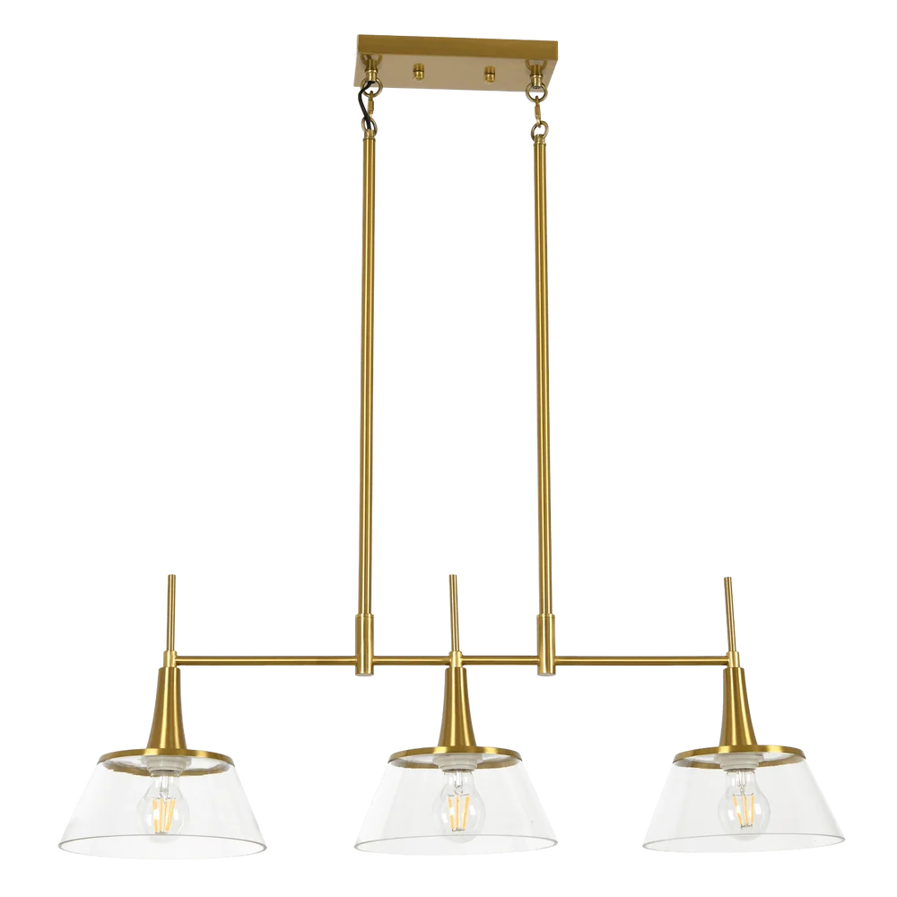 Brooklyn Brass Gold 3 Light Pendant with Clear Glass