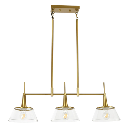 Brooklyn Brass Gold 3 Light Pendant with Clear Glass