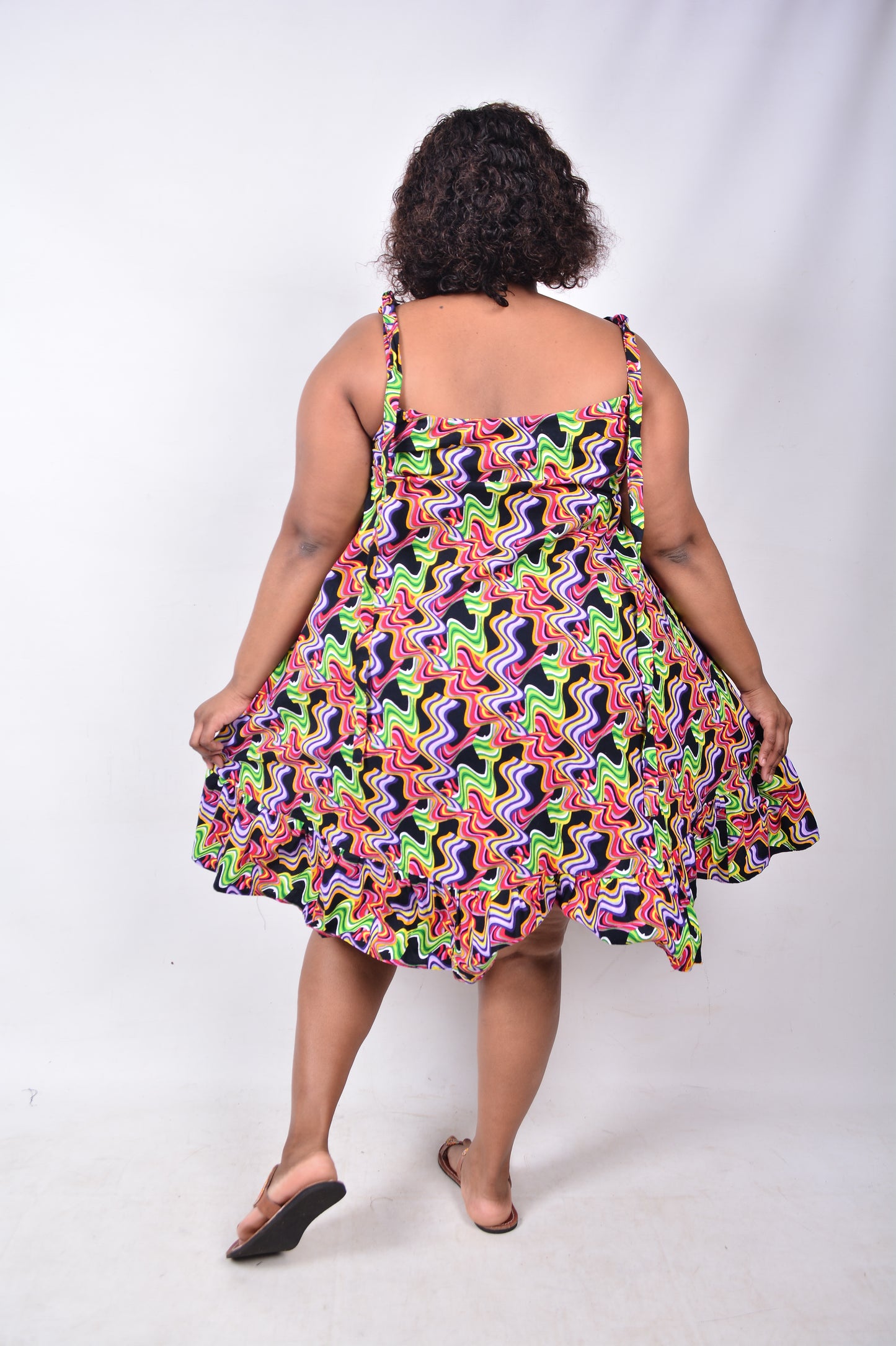 T8231 Traditional African Kente Fabric Pink, Red, Purple, Mustard & Black Dress