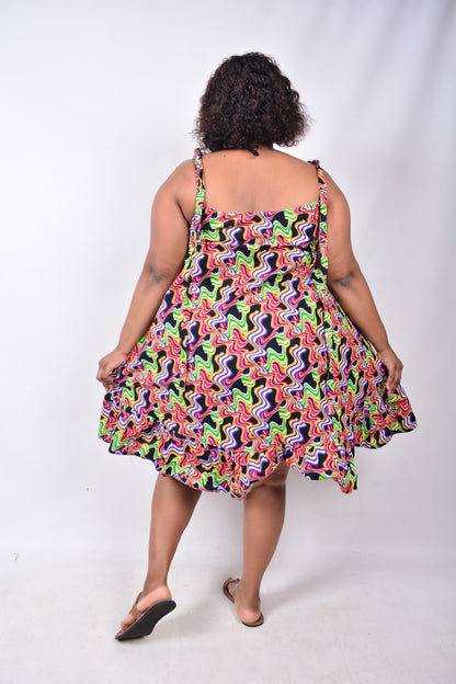 T8231 Traditional African Kente Fabric Pink, Red, Purple, Mustard & Black Dress