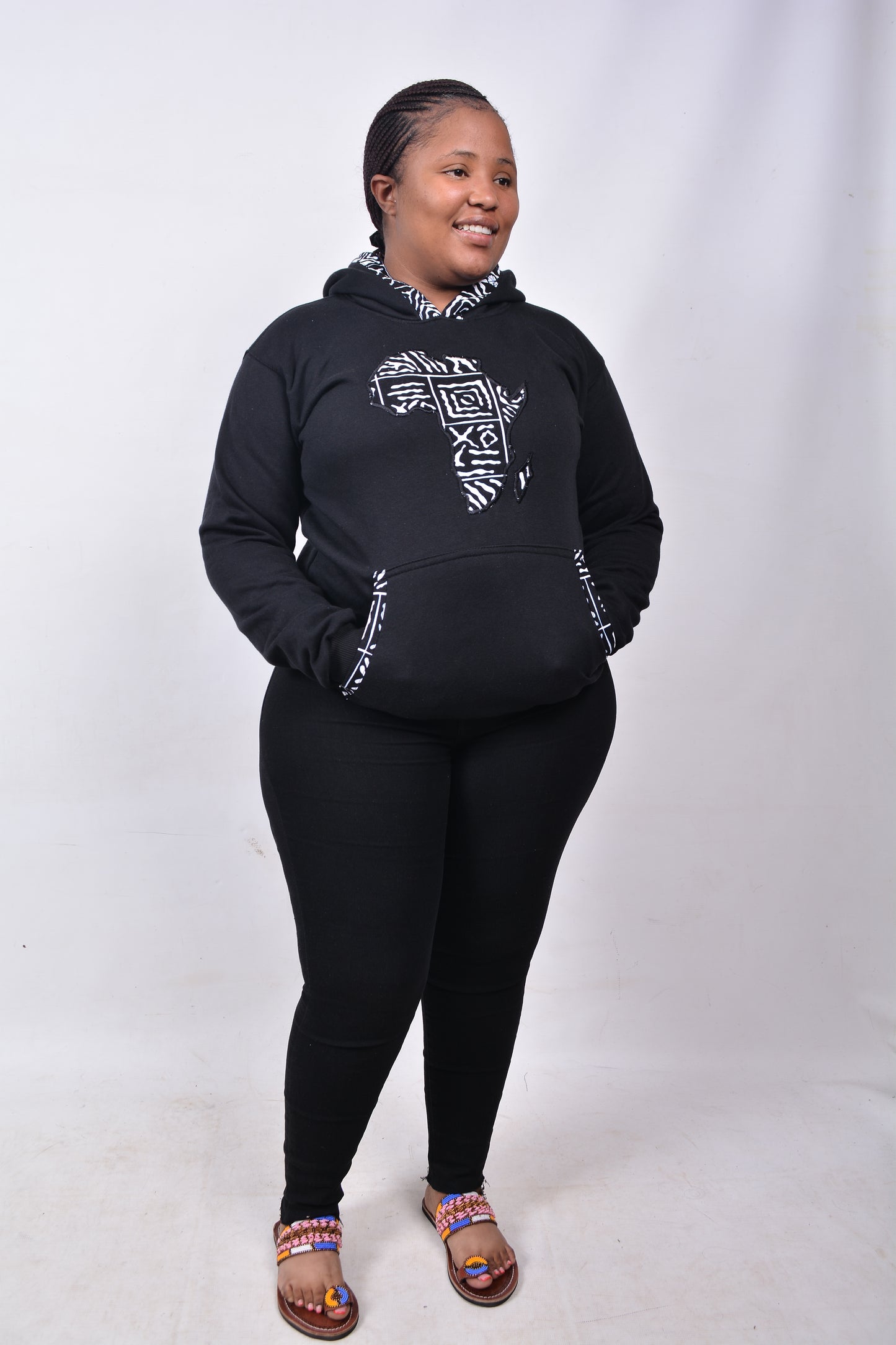 T8242 Traditional African Black Jacket with Black & White Africa Map