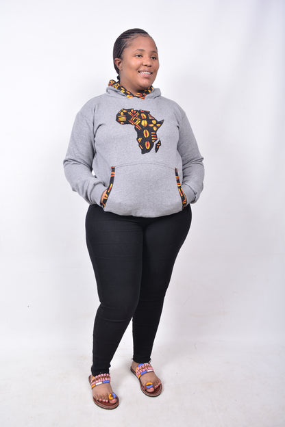 T8243 Traditional African Grey Jacket with Orange & Black Africa Map