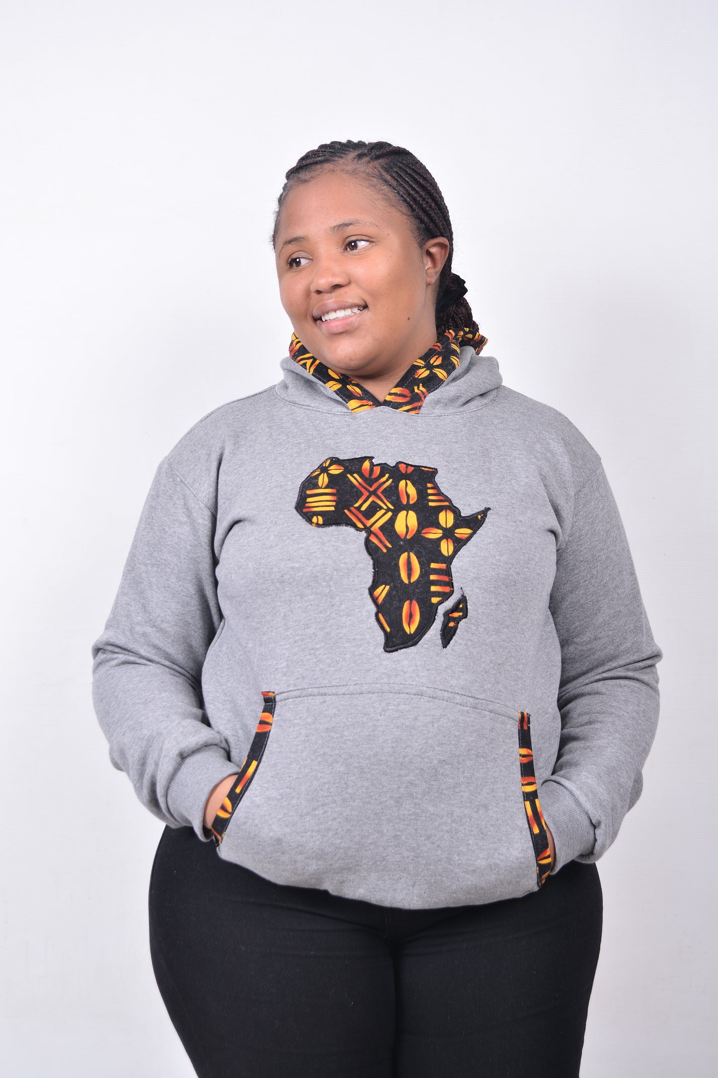 T8243 Traditional African Grey Jacket with Orange & Black Africa Map