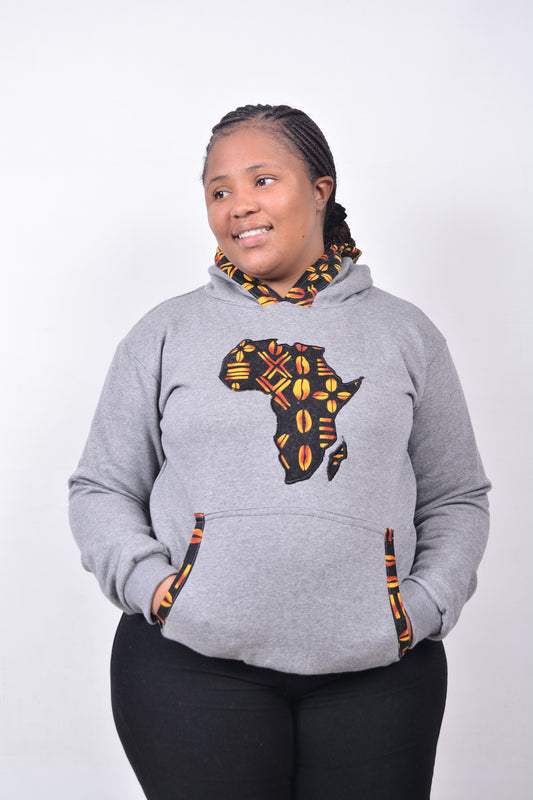 T8243 Traditional African Grey Jacket with Orange & Black Africa Map