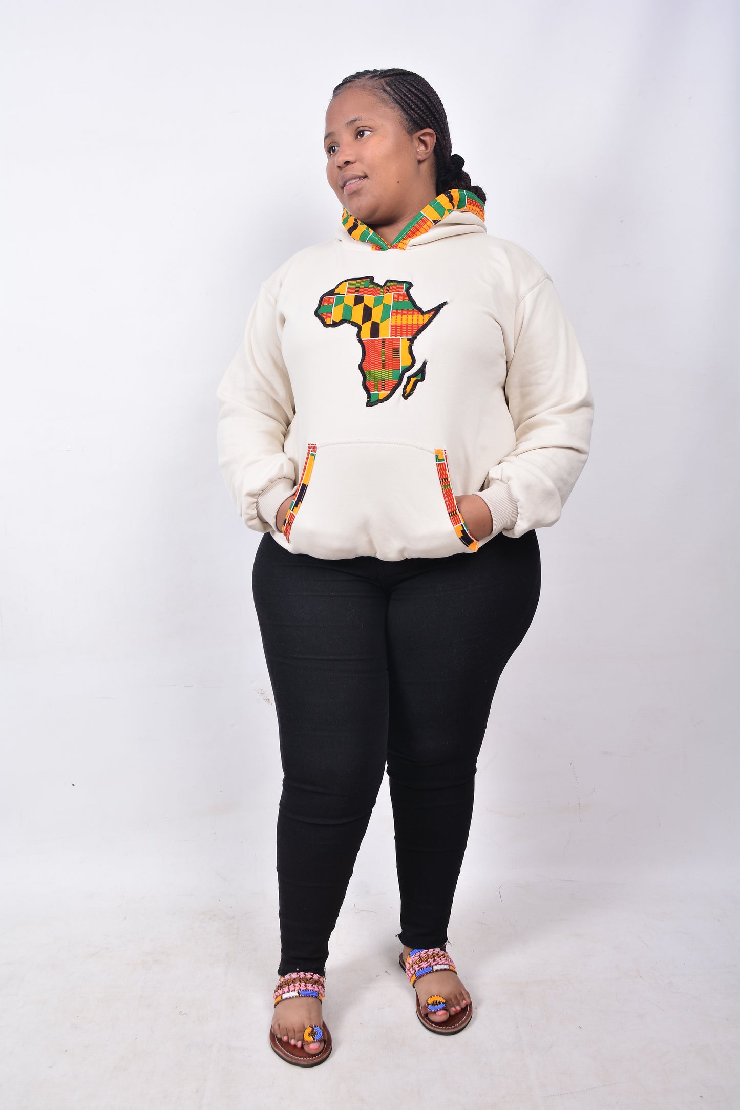 T8247 Traditional African Creame Jacket with centre Yellow, Green, Red & Black Africa Map