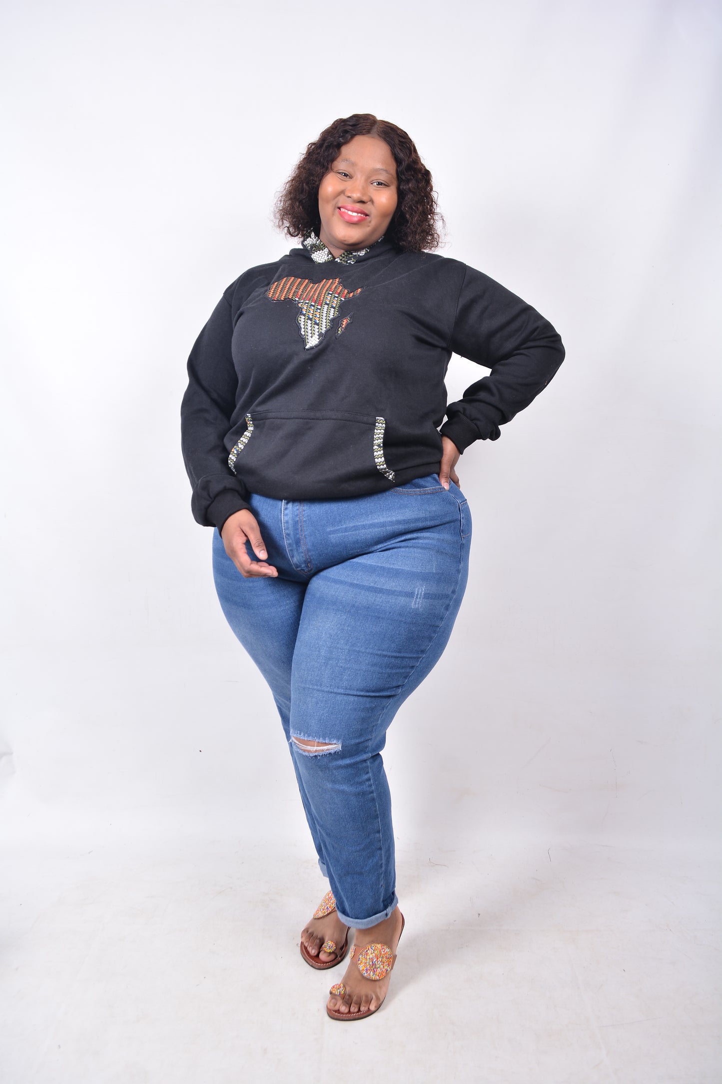 T8244 Traditional African Black Jacket with Black, Orange, Maroon, Blue & White Africa Map