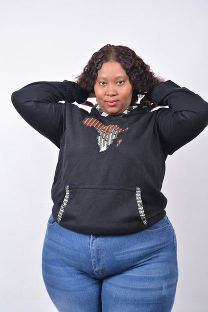 T8244 Traditional African Black Jacket with Black, Orange, Maroon, Blue & White Africa Map