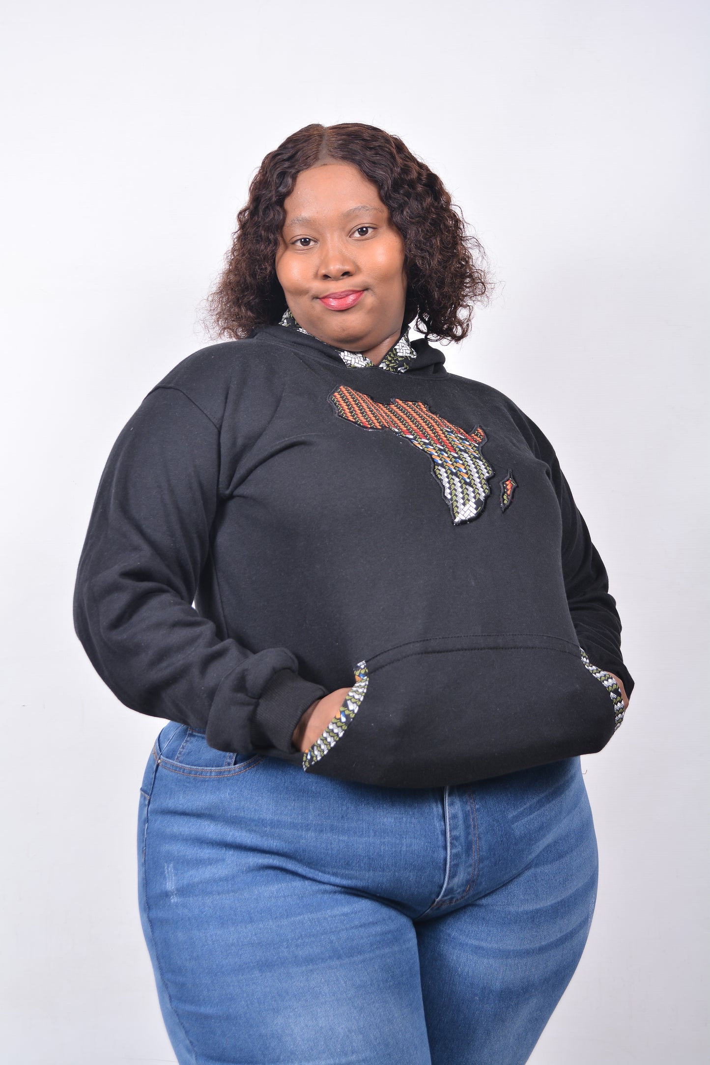 T8244 Traditional African Black Jacket with Black, Orange, Maroon, Blue & White Africa Map