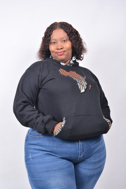 T8244 Traditional African Black Jacket with Black, Orange, Maroon, Blue & White Africa Map