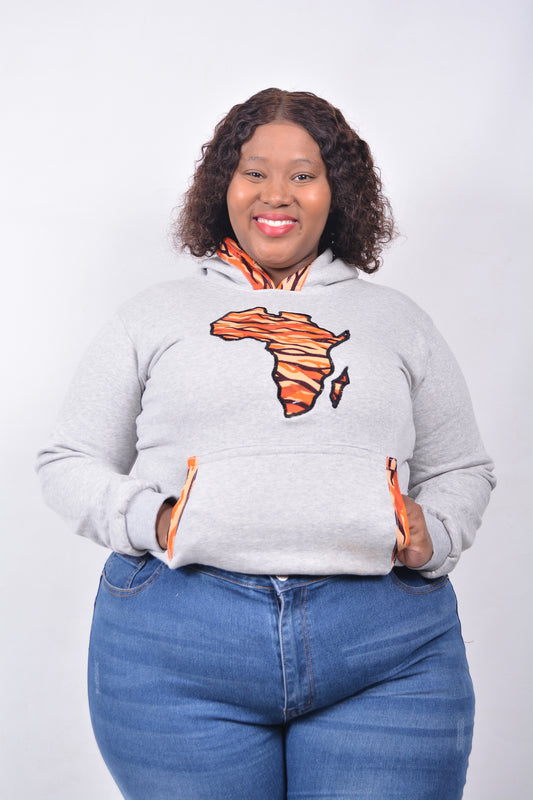 T8246 Traditional African Grey Jacket with centre Black, Yellow, Orange & Brown Africa Map