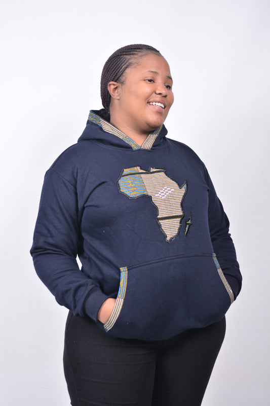 T8245 Traditional African Navy Jacket with Black, Blue & Mustard Africa Map