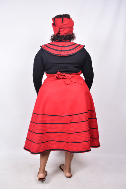 T8239 Traditional Xhosa 3 piece African Bright Red & Black Outfit