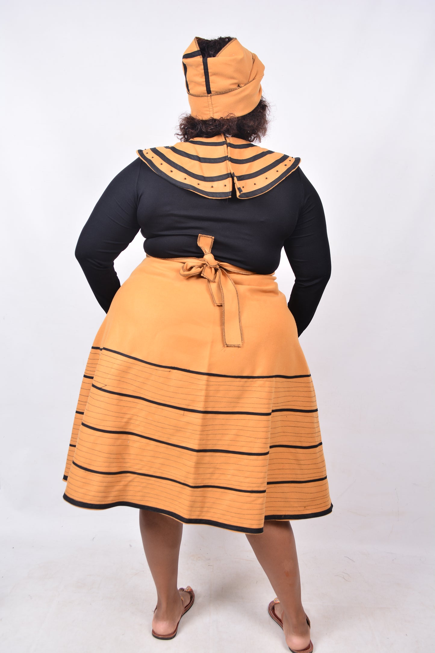 T8240 Traditional Xhosa 3 piece African Mustard & Black Outfit