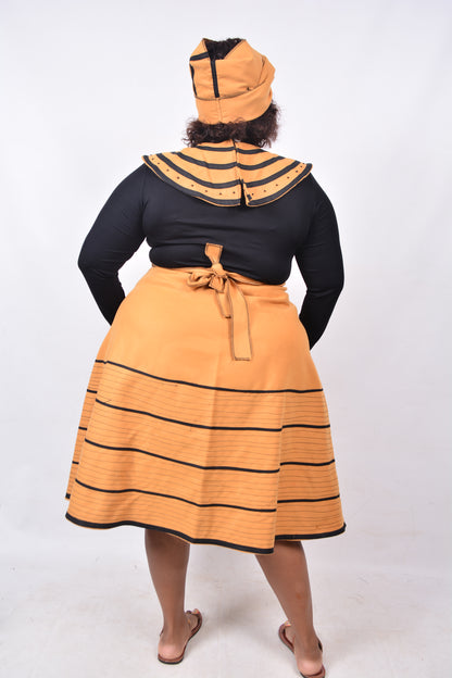T8240 Traditional Xhosa 3 piece African Mustard & Black Outfit