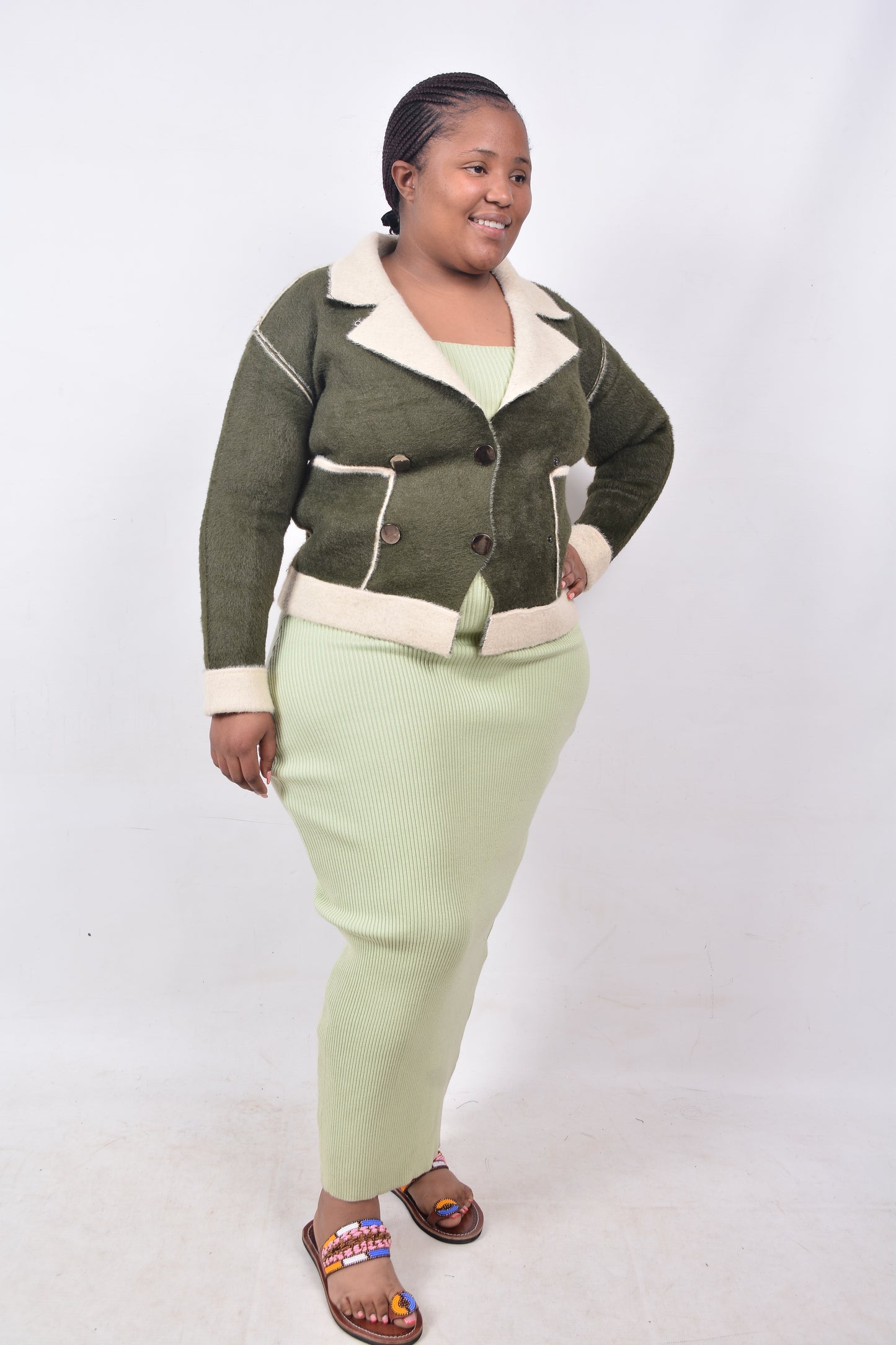 T8255 Ladies Green & Beige Jacket