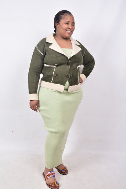 T8255 Ladies Green & Beige Jacket