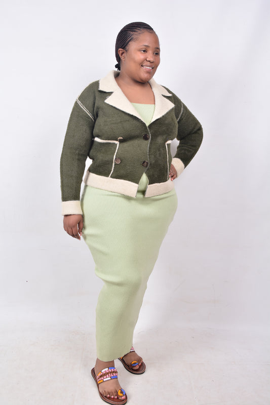T8255 Ladies Green & Beige Jacket