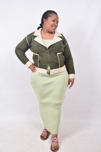 T8255 Ladies Green & Beige Jacket