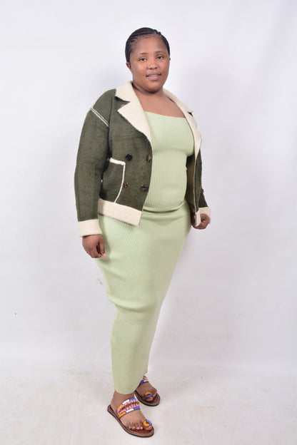 T8255 Ladies Green & Beige Jacket