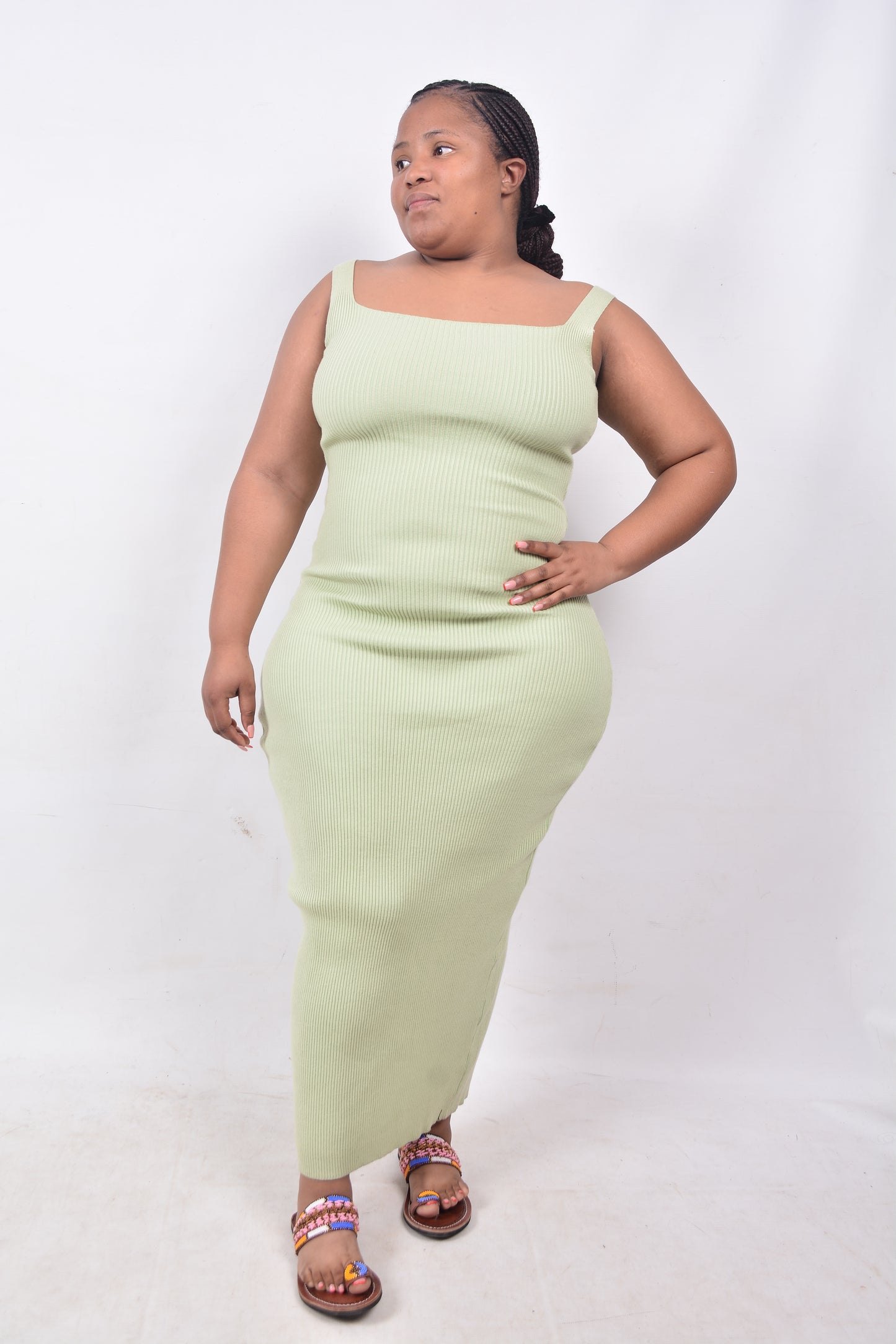 T8256 Ladies Green Woollen Dress