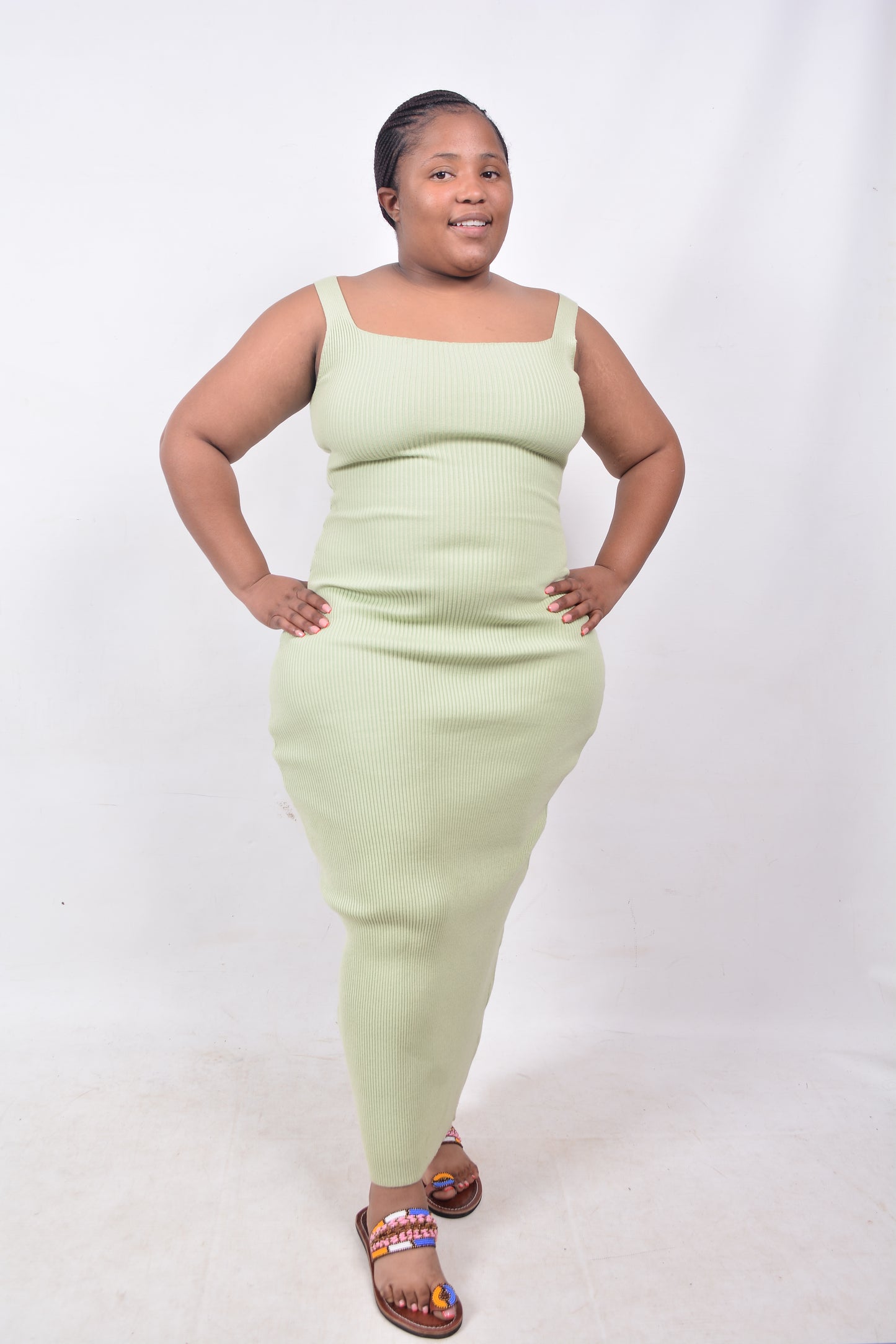 T8256 Ladies Green Woollen Dress