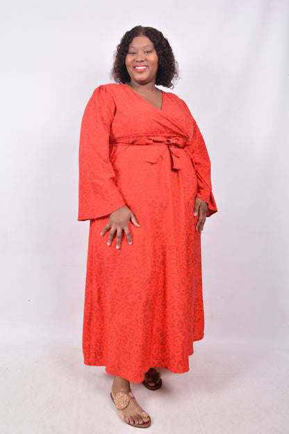 T8257 Ladies Red & Maroon Maxi Dress