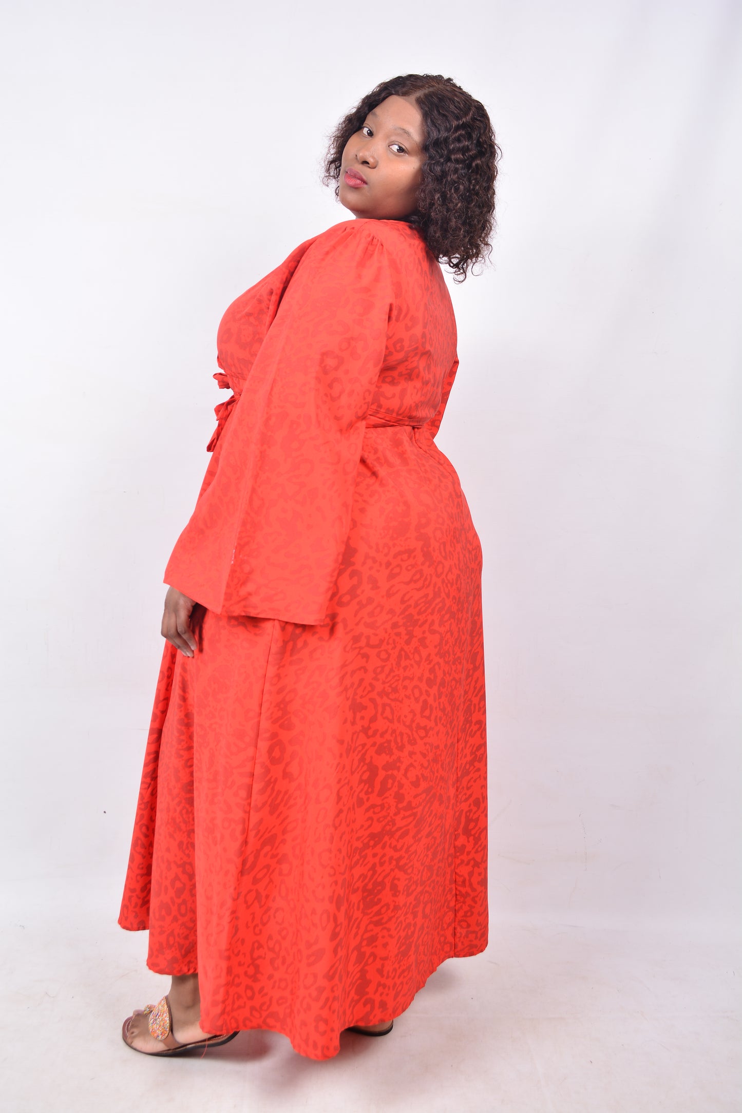 T8257 Ladies Red & Maroon Maxi Dress